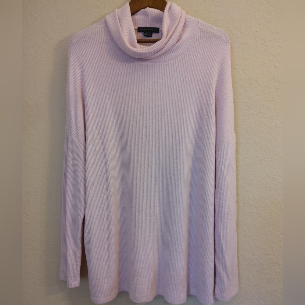 Sanctuary Rib Knit Turtleneck Tunic Sweater Womens‎ XL Light Pastel Pink